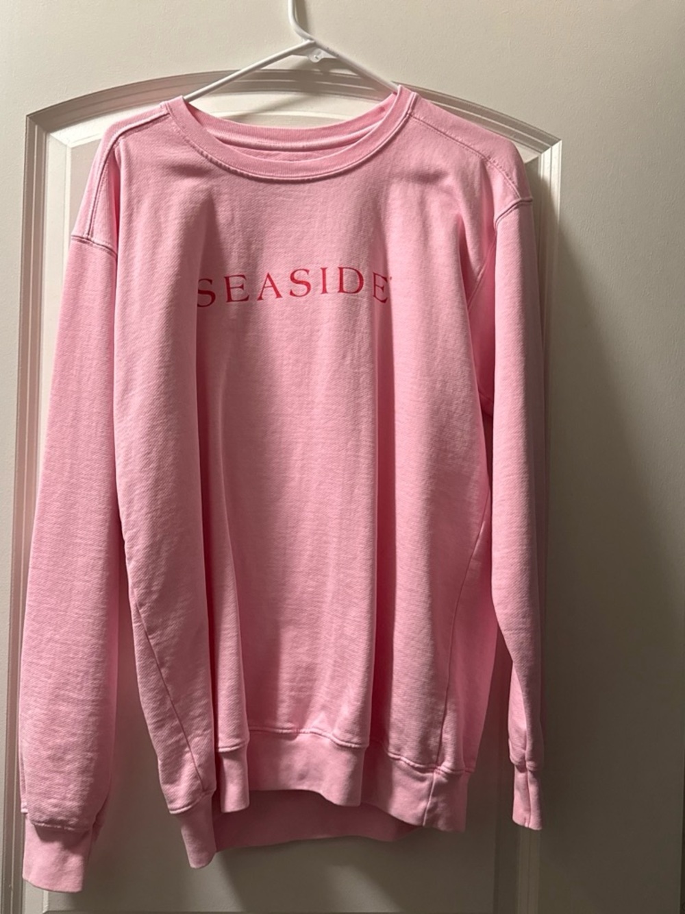 Pink Crewneck Sweatshirt with SEASIDE Chest Print